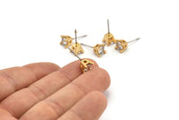 Gold Stud Earring, 4 Gold Plated Brass 4 Claw Stud Earrings, CZ Pave Earrings, Round Zircon Stud Earrings (7mm) SY0159