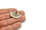 Semi Circle Pendant, 2 Antique Silver Plated Brass Semi Circle  Geometric Pendants With 2 Loops and 1 Pad Setting (31x23.5x1mm) BS 1913