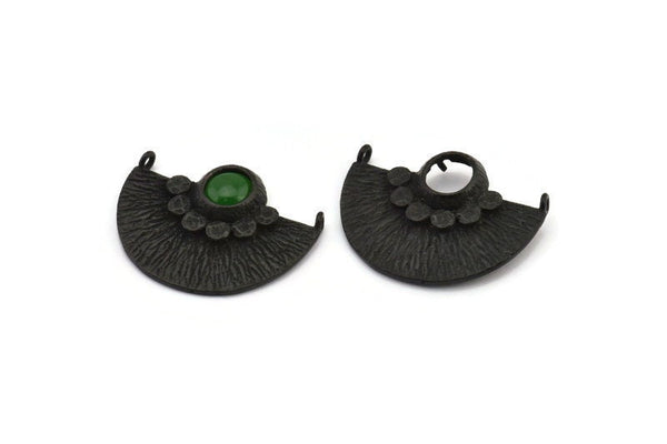 Yarım Daire Kolye, 2 Oksitlenmiş Siyah Pirinç Yarım Daire Geometrik Kolye, 2 Döngü ve 1 Ped Ayarı (31x23,5x1 mm) BS 1913