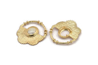 Gold Flower Pendant, 1 Gold Plated Brass Elegant Semi Flower Earring Findings With Pad Setting (36x32mm) BS 1907