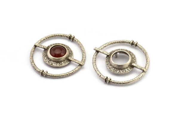 Silver Necklace Findings, 2 Antique Silver Plated Brass Necklace Findings With 3 Claws and 10mm Pad Setting (33x4.5x1.7mm) BS 1916