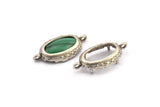 Silver Oval Setting, 4 Antique Silver Plated Brass Oval Settings With 2 Loops and 1 Pad Setting (23x11x5.5mm) E202