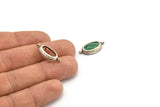 Silver Oval Setting, 4 Antique Silver Plated Brass Oval Settings With 2 Loops and 1 Pad Setting (23x11x5.5mm) E202