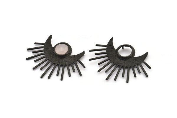 Ay ve Güneş, Oksitlenmiş Siyah Pirinç Hilal ve Yarı Güneş Kolye, 2 Halka ve 11 mm Ped, Bulgular (47x33x1,2 mm) BS 1952 H1351