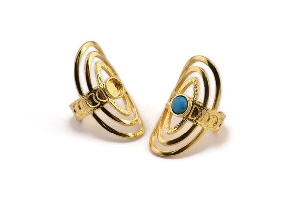 Gold Royal Ring, Gold Plated Brass Royal Rings With 1 Stone Settings - Pad Size 6mm N1854