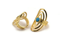 Gold Royal Ring, Gold Plated Brass Royal Rings With 1 Stone Settings - Pad Size 6mm N1854