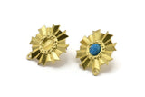 Brass Sun Earring, Raw Brass Sunshine Stud Earrings with 6mm Stone pad, with 1 Loop (26x24mm) N0844