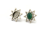 Silver Star Earring, 4 Antique Silver Plated Brass Star Stud Earrings With 1 Oval Shaped Stone - Pad Size 8x6mm N2082 H1430