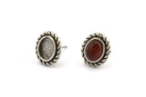 Silver Oval Earring, 4 Antique Silver Plated Brass Oval Earring Studs - Pad Size 6x8mm (11x13mm) N2080 H1427