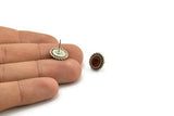 Silver Oval Earring, 4 Antique Silver Plated Brass Oval Earring Studs - Pad Size 6x8mm (11x13mm) N2080 H1427