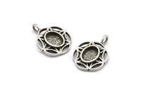 Silver Flower Charm, 4 Antique Silver Plated Brass Flower Charms With 1 Loop - Pad Size 6x8mm (15mm) N2065 H1477