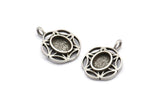 Silver Flower Charm, 4 Antique Silver Plated Brass Flower Charms With 1 Loop - Pad Size 6x8mm (15mm) N2065 H1477