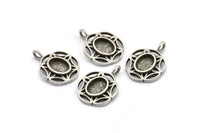 Silver Flower Charm, 4 Antique Silver Plated Brass Flower Charms With 1 Loop - Pad Size 6x8mm (15mm) N2065 H1477