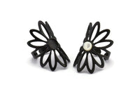 Black Ring Setting, Oxidized Black Brass Flower Ring With 1 Stone Settings - Pad Size 6mm N1793 H0778