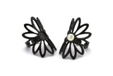 Black Ring Setting, Oxidized Black Brass Flower Ring With 1 Stone Settings - Pad Size 6mm N1793 H0778