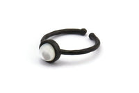 Black Ring Settings, 2 Oxidized Black Brass Round Ring With 1 Stone Setting - Pad Size 6mm N1763 H1096