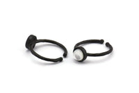 Black Ring Settings, 2 Oxidized Black Brass Round Ring With 1 Stone Setting - Pad Size 6mm N1763 H1096