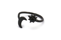 Black Ring Setting, 2 Oxidized Black Brass Moon And Sun Rings With 1 Stone Setting - Pad Size 4mm N1780 H0867