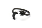 Black Ring Setting, 2 Oxidized Black Brass Moon And Sun Rings With 1 Stone Setting - Pad Size 4mm N1780 H0867
