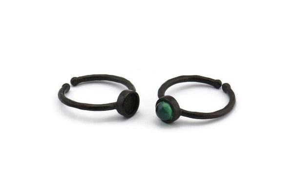 Black Ring Settings, 4 Oxidized Black Brass Round Ring With 1 Stone Setting - Pad Size 5mm N1762