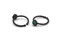 Black Ring Settings, 4 Oxidized Black Brass Round Ring With 1 Stone Setting - Pad Size 5mm N1762