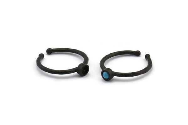 Black Ring Settings, 4 Oxidized Black Brass Round Ring With 1 Stone Setting - Pad Size 3mm N1760 H0826