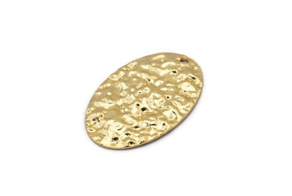 Altın Oval Charm, 1 Delikli 4 Çekiçlenmiş Altın Kaplama Pirinç Oval Charm, Kolye Uçları, Küpeler, Bulgular (26x17x0,50 mm) D1229 Q0921