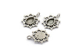 Gümüş Çiçek Tılsımı, 1 Halkalı 4 Antik Gümüş Kaplamalı Pirinç Çiçek Tılsımı - Ped Boyutu 6x8mm (21x17mm) N2077 H1474