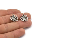 Gümüş Çiçek Tılsımı, 1 Halkalı 4 Antik Gümüş Kaplamalı Pirinç Çiçek Tılsımı - Ped Boyutu 6x8mm (21x17mm) N2077 H1474