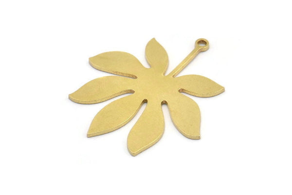 Brass Leaf Charm, 4 Raw Brass Leaf Charms With 1 Loop, Charm Pendants (37x34x1mm) A3071