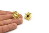 Brass Sun Earring, Raw Brass Sunshine Stud Earrings with 6mm Stone pad, with 1 Loop (25mm) N0846