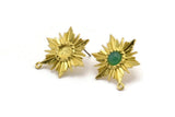 Brass Sun Earring, Raw Brass Sunshine Stud Earrings with 6mm Stone pad, with 1 Loop (28x21mm) N0864