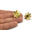 Brass Sun Earring, Raw Brass Sunshine Stud Earrings with 6mm Stone pad (25mm) N0852