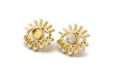 Gold Eye Earring, 2 Gold Plated Brass Eye Stud Earrings With 5mm Pad (19x17x2mm) N1742