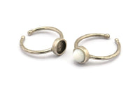 Silver Ring Settings, 2 Antique Silver Plated Brass Round Ring With 1 Stone Setting - Pad Size 6mm N1763 H1096