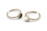 Silver Ring Settings, 2 Antique Silver Plated Brass Round Ring With 1 Stone Setting - Pad Size 6mm N1763 H1096