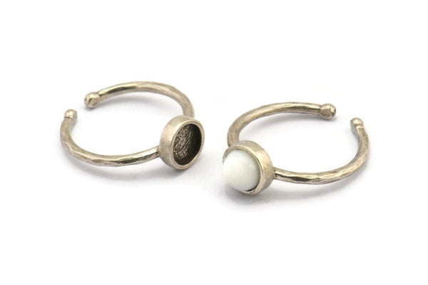 Silver Ring Settings, 2 Antique Silver Plated Brass Round Ring With 1 Stone Setting - Pad Size 6mm N1763 H1096