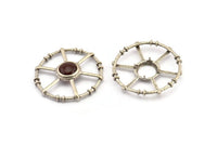 Silver Circle Charm, Antique Silver Plated Brass Round Pendants - Pad Size 12mm (42x6x2mm) BS 1896