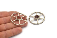 Silver Circle Charm, Antique Silver Plated Brass Round Pendants - Pad Size 12mm (42x6x2mm) BS 1896