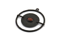 Circle Geometric Pendant, Oxidized Black Brass Necklace Findings With 4 Claws and Pad Setting and 1 Loop (43x3.4x1.9mm) BS 1904