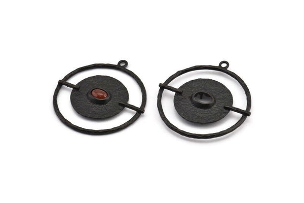 Circle Geometric Pendant, Oxidized Black Brass Necklace Findings With 4 Claws and Pad Setting and 1 Loop (43x3.4x1.9mm) BS 1904