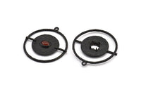 Circle Geometric Pendant, Oxidized Black Brass Necklace Findings With 4 Claws and Pad Setting and 1 Loop (43x3.4x1.9mm) BS 1904