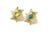 Brass Sun Earring, Raw Brass Sunshine Stud Earrings with 6mm Stone pad (25x23mm) N0853