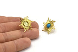 Brass Sun Earring, Raw Brass Sunshine Stud Earrings with 6mm Stone pad (25x23mm) N0853