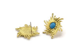 Brass Sun Earring, Raw Brass Sunshine Stud Earrings with 6mm Stone pad (25x23mm) N0853