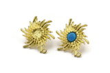 Brass Sun Earring, Raw Brass Sunshine Stud Earrings with 6mm Stone pad, with 1 Loop (27x25mm) N0848