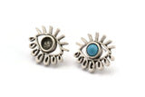 Silver Eye Earring, 2 Antique Silver Plated Brass Eye Stud Earrings With 5mm Pad (19x17x2mm) N1742