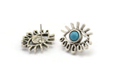 Silver Eye Earring, 2 Antique Silver Plated Brass Eye Stud Earrings With 5mm Pad (19x17x2mm) N1742