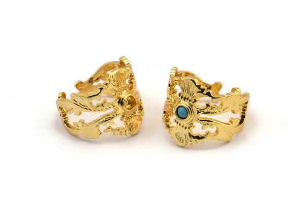 Gold Royal Ring, Gold Plated Brass Royal Rings With 1 Stone Settings - Pad Size 3mm N1844