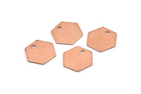 Copper Hexagon Charm, 20 Raw Copper Hexagon Stamping Blank Tag Charms With 1 Hole (12.5x0.80mm)  D0466
